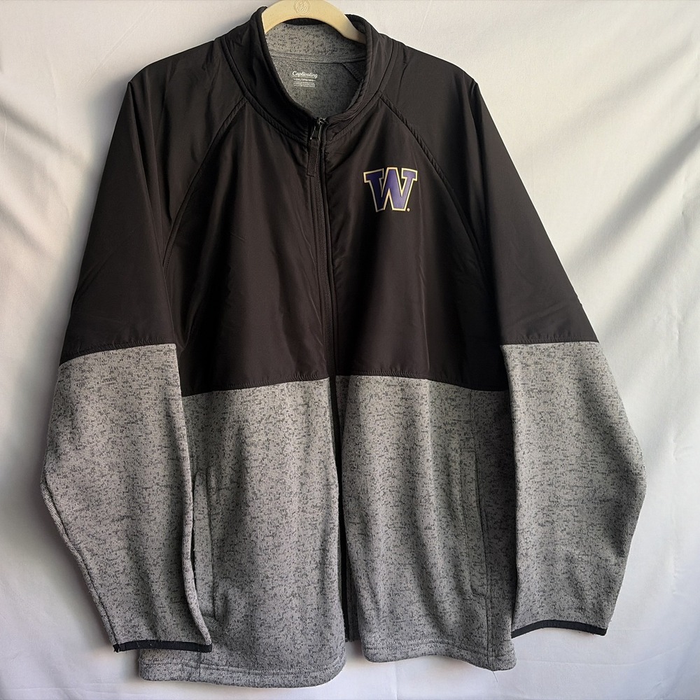 Washington Huskies Full Zip Colorblock Jacket Mens XXL Black-Grey NCAA "W" Logo